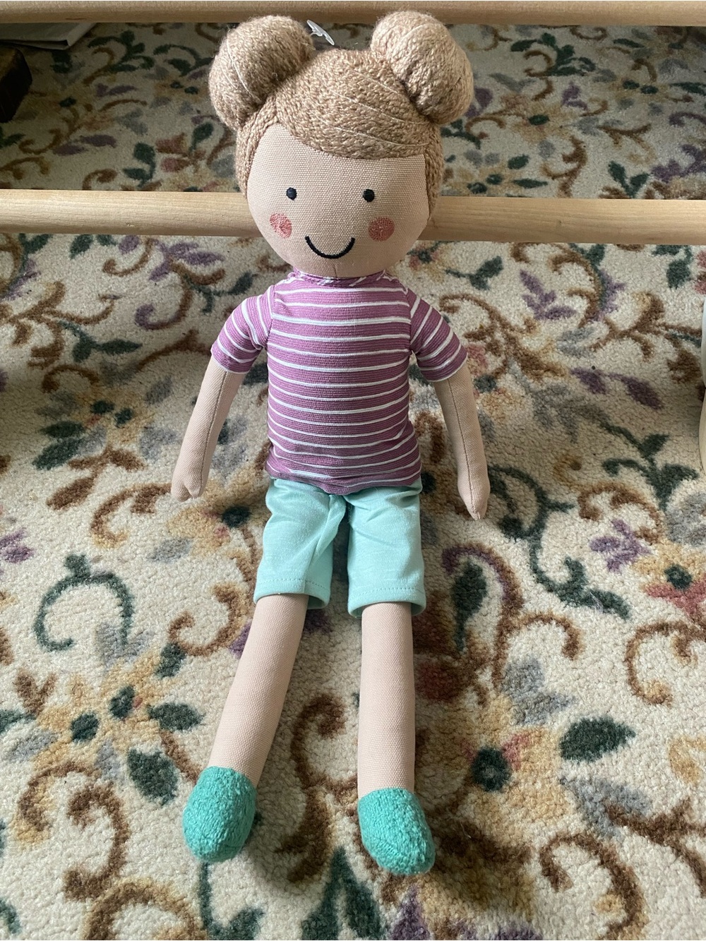 Plush Rag Doll in Purple Stripes and Mint Outfit - Soft Kids Toy